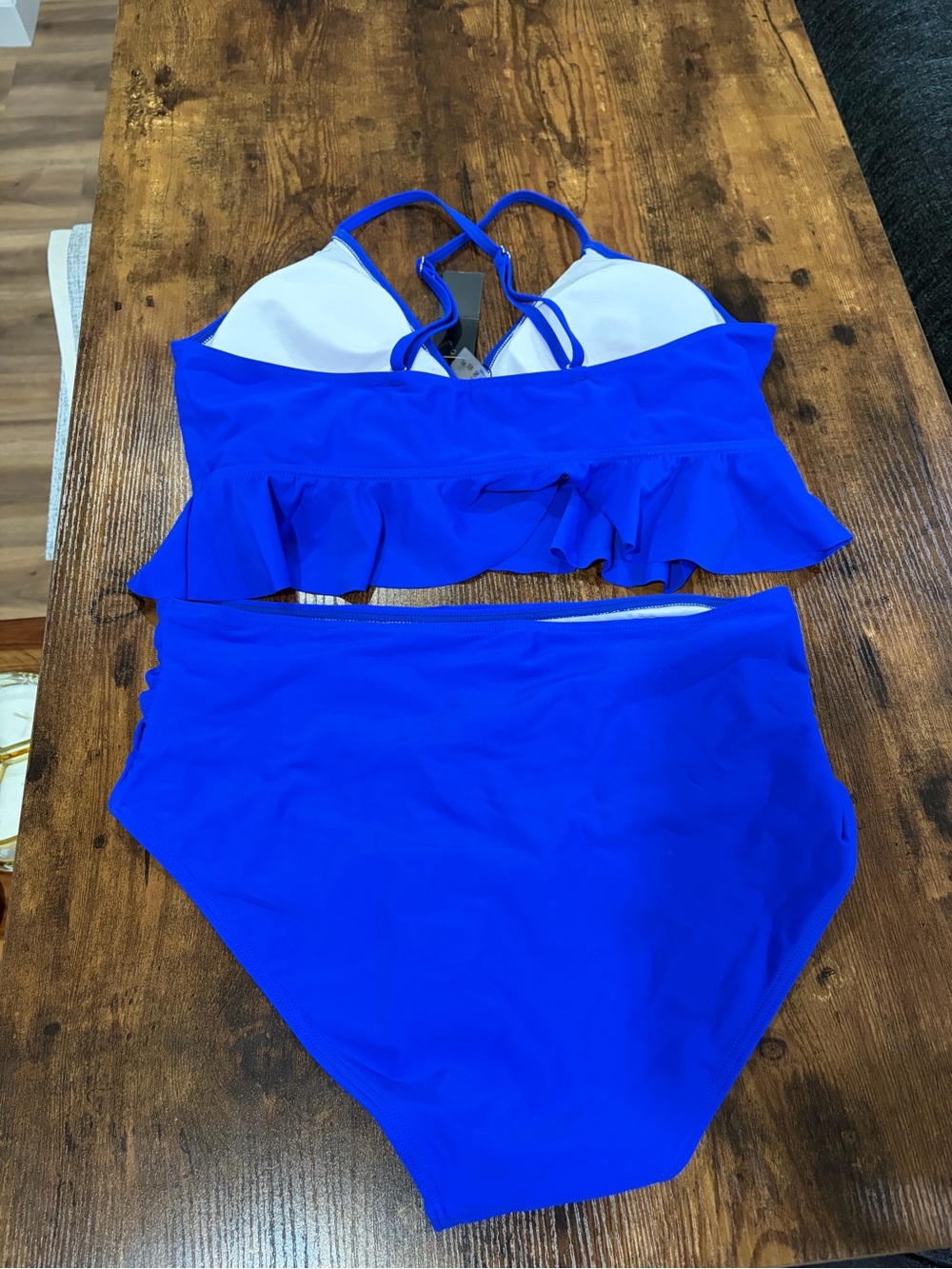 Blue Ruffle High-Waist Bikini Set - Picture 6 of 7